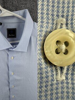 David Donahue Check French Cuff 18.5 36/37 Cotton Blue Button Up Mens Shirt